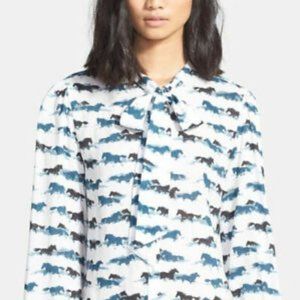 ANTHROPOLOGIE Porridge Watercolor Horse Tie Neck Top XS